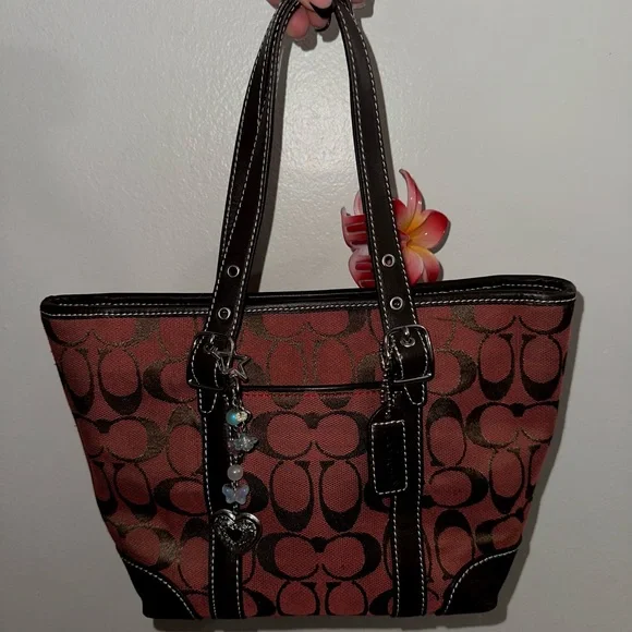 Coach Red and Brown Women's Mini Tote Bag - Picture 1 of 9